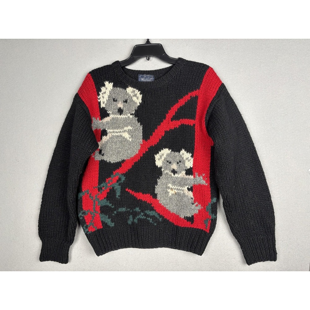 Vintage Woolrich Sweater Womens Large Black Koala Bear Graphic Knit Pullover 80s